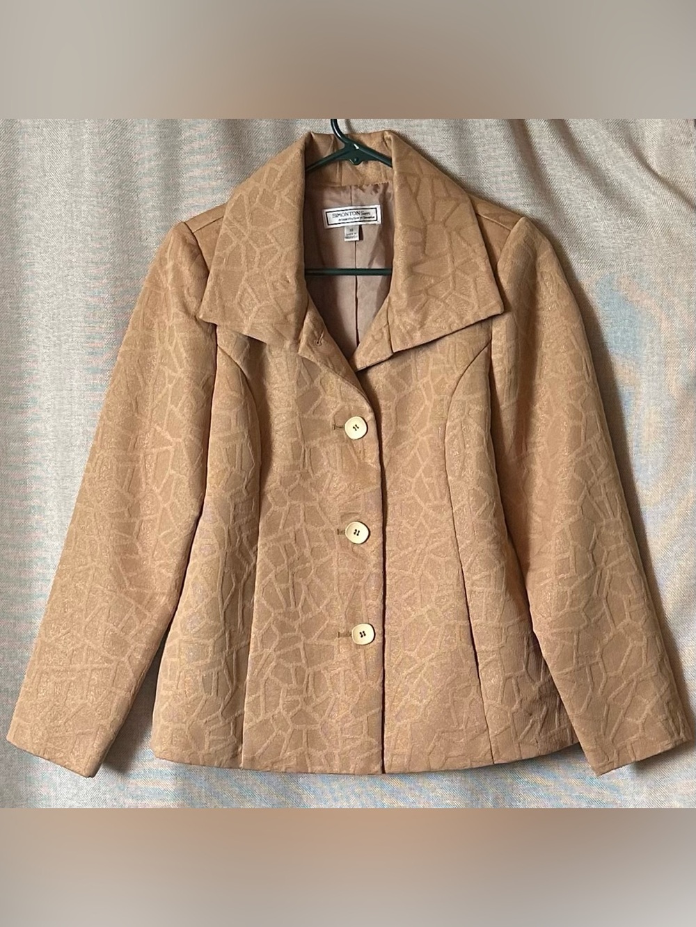 Simonton Says•crackled/textured button-down blazer•XS•polyester•tan/neutral